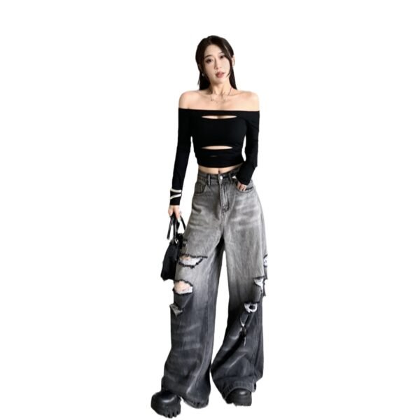 Gradient Color Big Ripped jeans